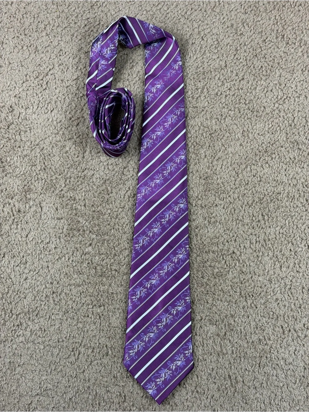Giorgio Armani Purple Striped Floral Silk Tie
